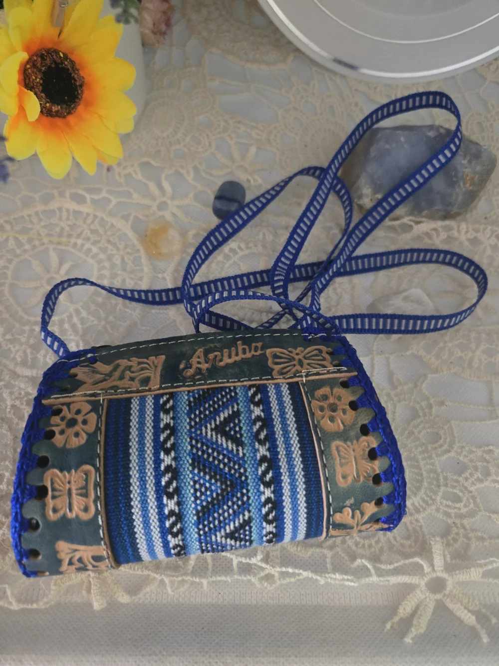 4/$15 Coastal Cowgirl Boho Bag Blue Woven Crossbody Bag Small 5